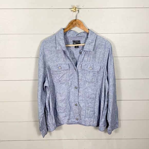 Jones New York 100% linen light blue button down shacket Womans size 1X - Picture 1 of 9